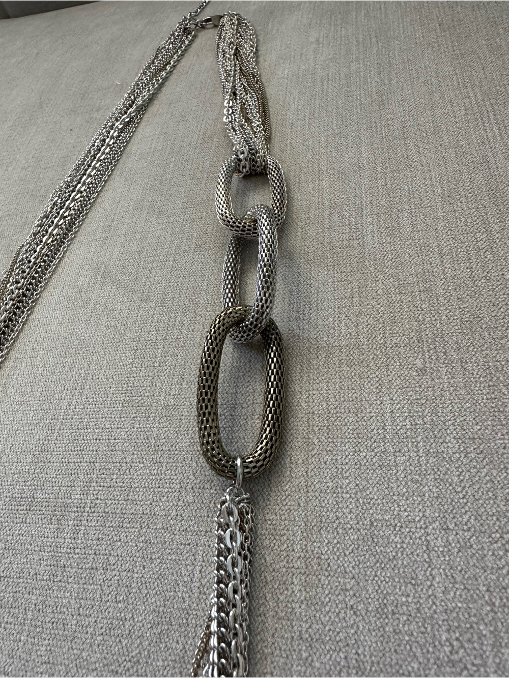 Silver-Tone Multi-Chain Link Statement Necklace with Tassel - Picture 4 of 6